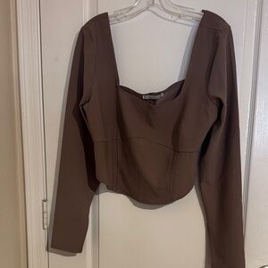 Abercrombie & Fitch Brown Long Sleeve Scoop Neck Cropped Top